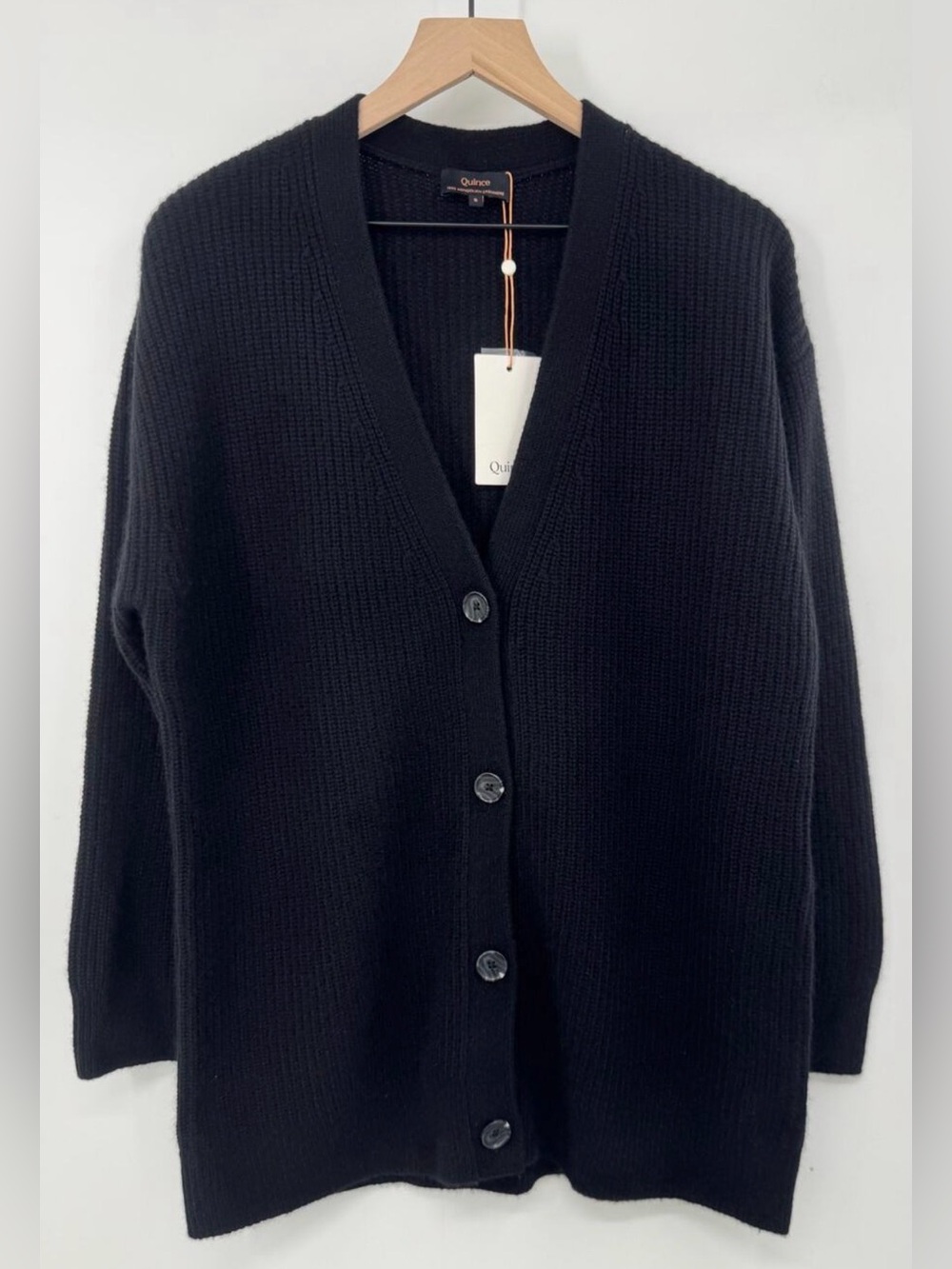 Quince Black 100% Cashmere Boyfriend Cardigan Sweater Oversized Grandpa S NWT